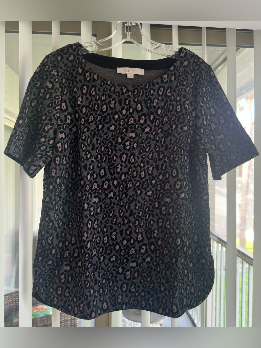 LOFT Black and Taupe Leopard Print Scoop Neck Sweater Top